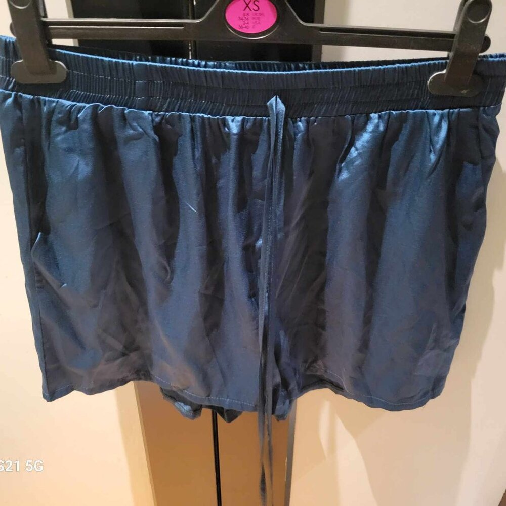 blue satin shorts